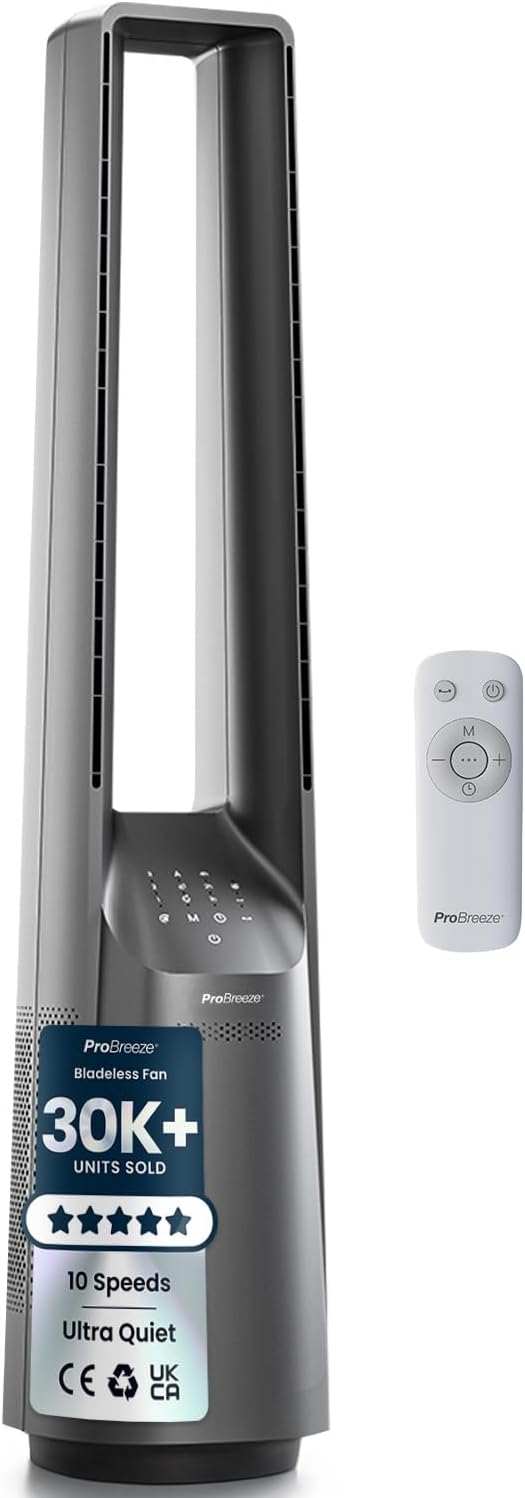 Pro Breeze 101cm rotorloser Ventilator - Ventilator oszillierend mit Fernbedienung, LED Display, 6 G