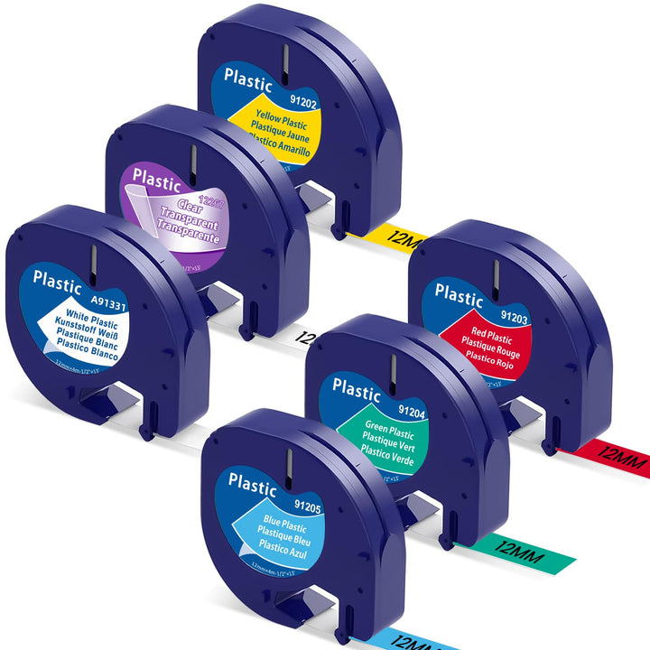 6er Pack Etikettenband Kompatibel mit DYMO Letratag Etikettenband Plastik 12mm x 4m Kompatibel mit L