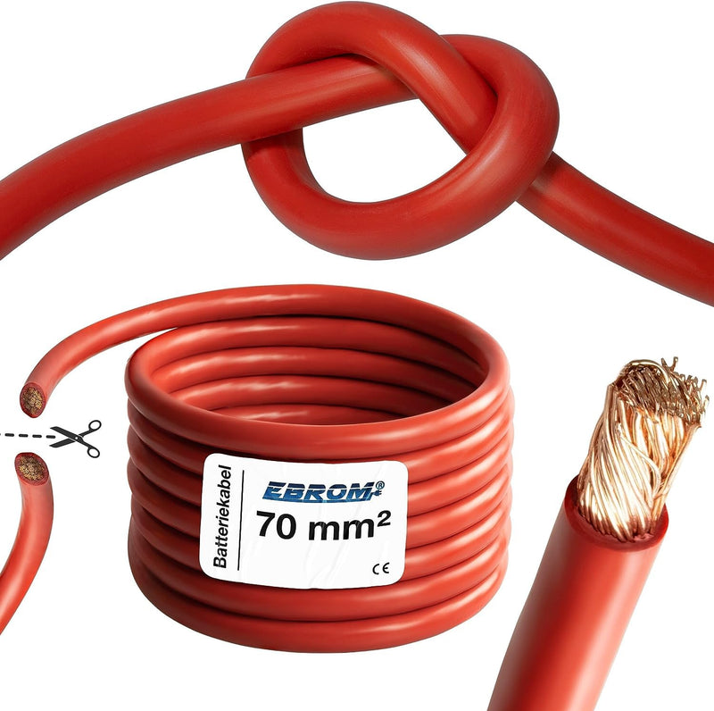 EBROM Batteriekabel hochflexibel Hi-Flex (Hi Flex) 70mm2 Kabel – Meterware in ROT - sehr biegsam – M