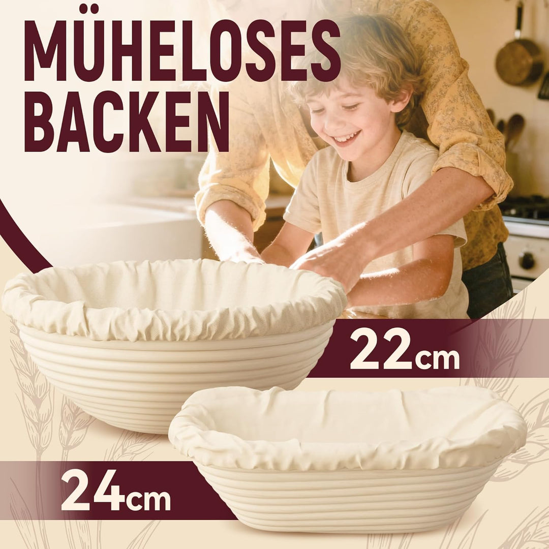 Brot Gärkorb Sauerteig Starter Set,25 cm & 23 cm Proofing Basket Bread Baking with Sourdough Starter