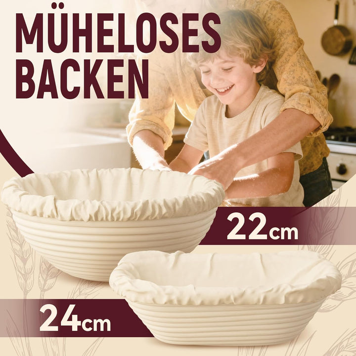 Brot Gärkorb Sauerteig Starter Set,25 cm & 23 cm Proofing Basket Bread Baking with Sourdough Starter
