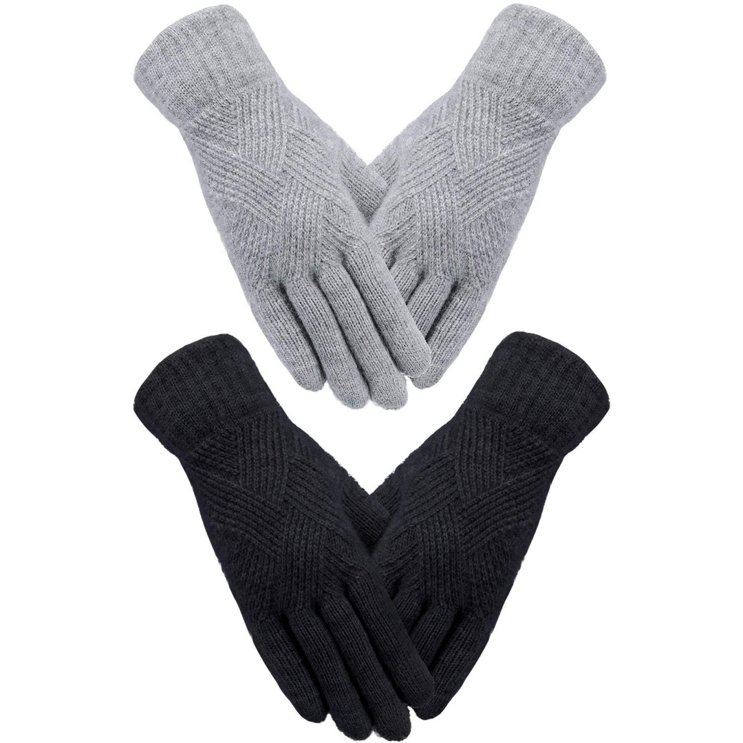 SATINIOR 2 Paar Damen Winterhandschuhe Gestrickte Touchscreen Finger Doppelschichtige Elastische Han