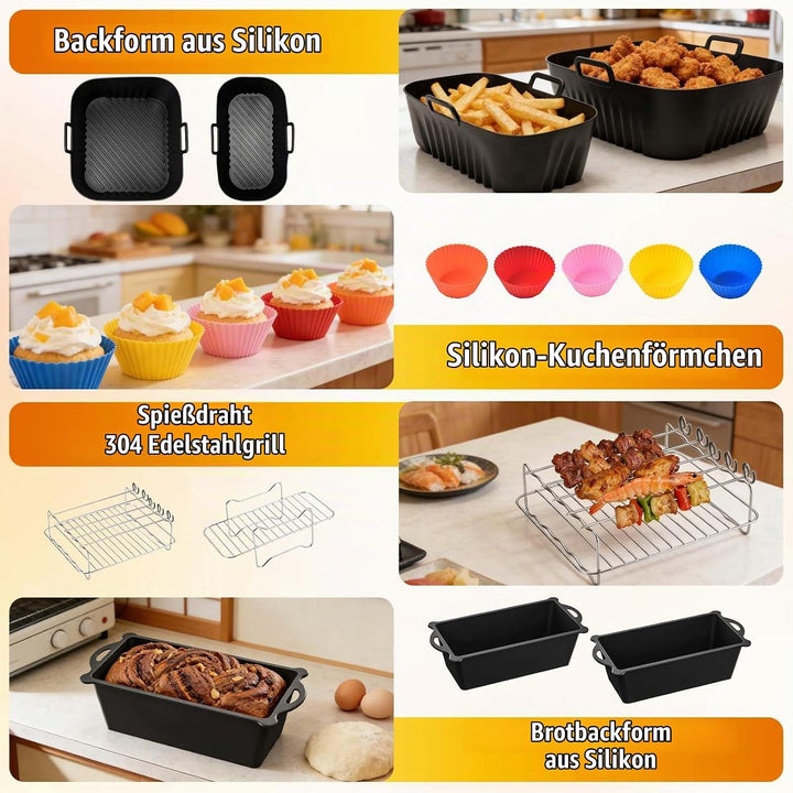26 Stück Heissluftfritteuse Zubehör für Philips Dual Basket Airfryer 3000/5000 Serie 9L(6L/3L), Aus