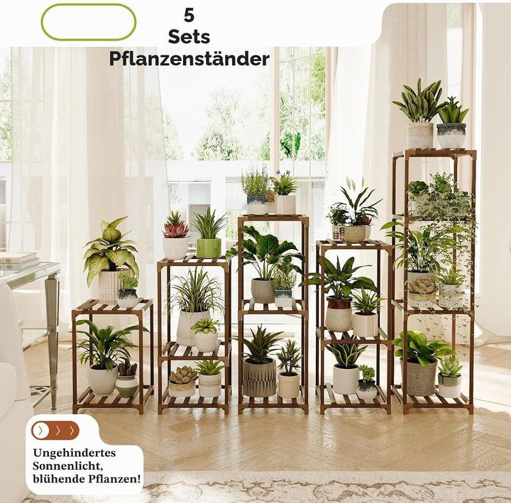 Bamworld 5 Sets von Paket-Pflanzenständer-Kombination, für Innen- und Aussenbereich, Pflanzenständer