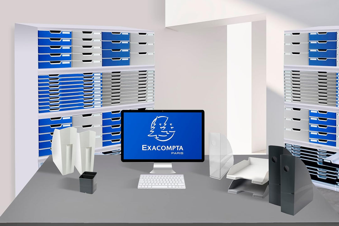 Exacompta 310003D Premium Ablagebox mit 4 Schubladen für DIN A4+ Dokumente. Belastbare Schubladenbox