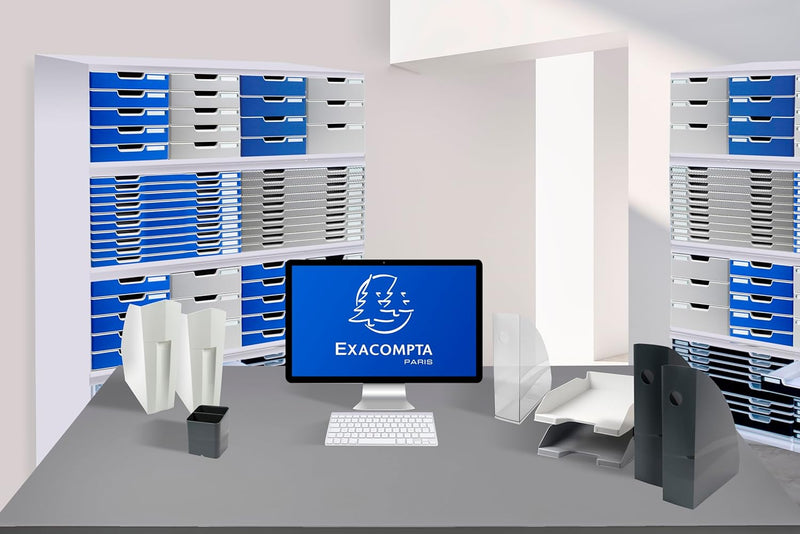 Exacompta 310003D Premium Ablagebox mit 4 Schubladen für DIN A4+ Dokumente. Belastbare Schubladenbox