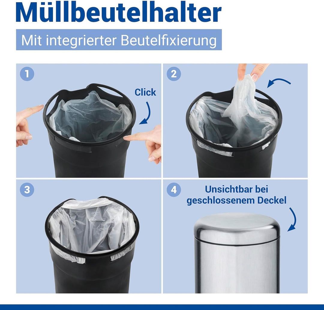 WENKO Treteimer Mod. Leman, 5 Liter, mit herausnehmbarem Einsatz, aus rostfreiem Edelstahl, 21 x 24