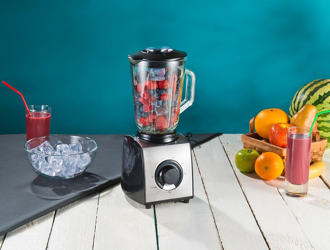 Rosenstein &amp; Söhne Küchenmixer: Glas-Standmixer, 6 Klingen, 7 Modi, Ice Crush, 600W, 1,5l, Profi-Cle