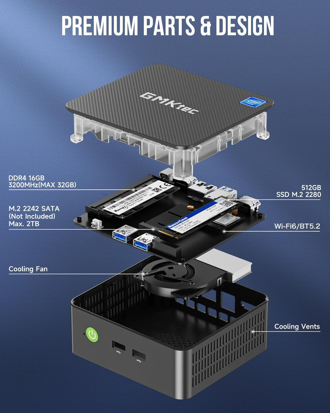 GMKtec Mini PC mit 11 Pro Intel Alder Lake N100 Prozessor (3.4GHz) 16GB DDR4 RAM 1TB PCIe 3.0 M.2 SS