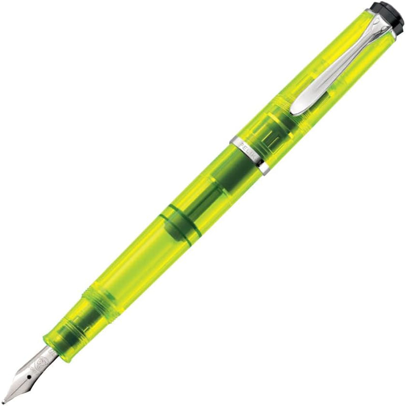 Pelikan Füllhalter Classic 205 Duo Highlighter, Neon Gelb, hochwertiger Kolbenfüller im Geschenk-Etu