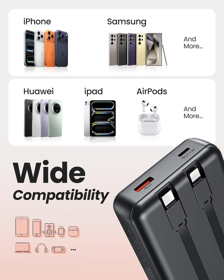 Solar Powerbank 27000mAh, Power Bank mit 2 Kabeln, 22,5W Schnelllade Powerbank Tragbares Ladegerät g