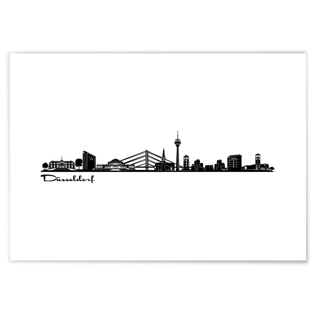 JUNIWORDS Poster mit/ohne Holzrahmen, Wähle ein Motiv, Skyline Düsseldorf, Wähle eine Grösse, 60 x 9