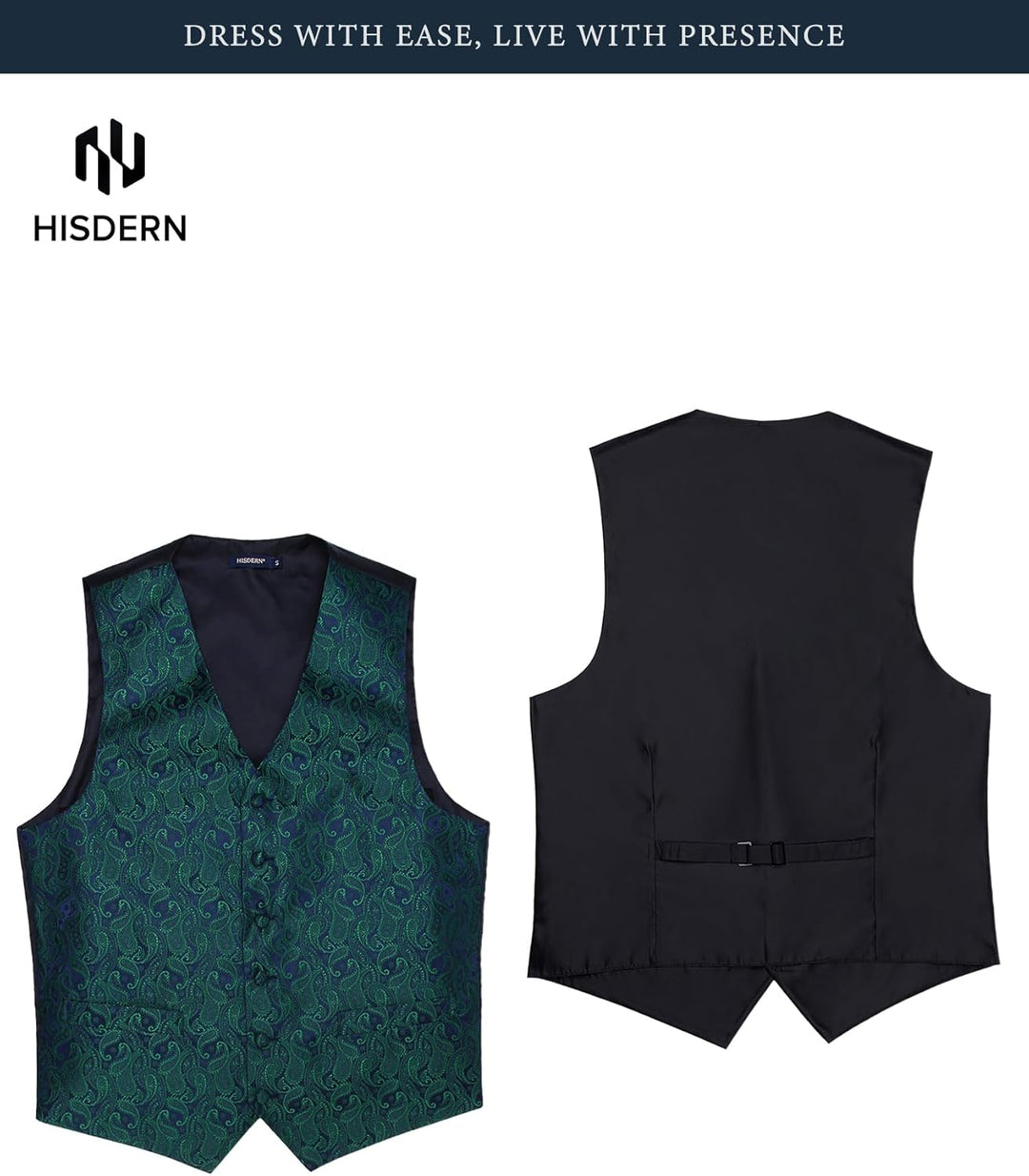 HISDERN Herren FLoral Hochzeit Weste Krawatte Einstecktuch Taschentuch Jacquard Weste Anzug Set S Gr