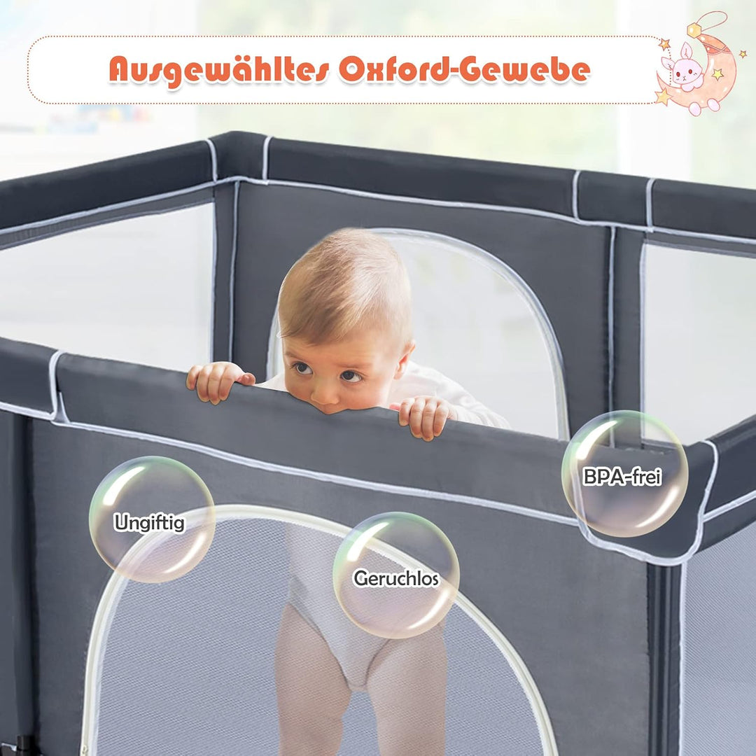 GOPLUS Baby Laufstall mit 50 Spielbällen, Krabbelgitter für Kleinkinder & Säulinge, Laufgitterzelt m