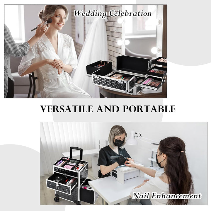Kosmetik Trolley mit Schubladen Kosmetikkoffer Make up Koffer Professioneller Schminkkoffer Friseurk