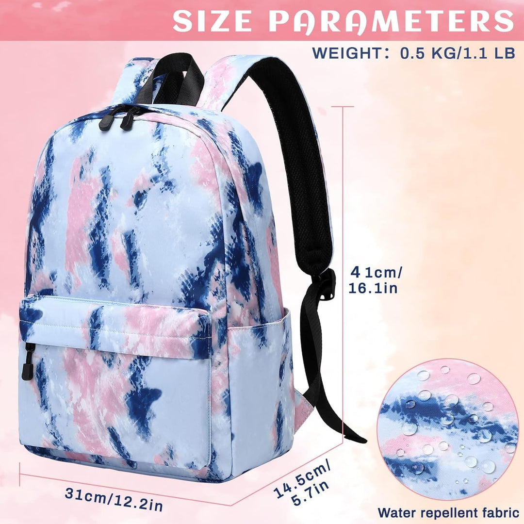Lohol Leichter Schulrucksack für Mädchen, Kinder-Schulranzen-Rucksack mit Aufdruck (Batiken Blau), B