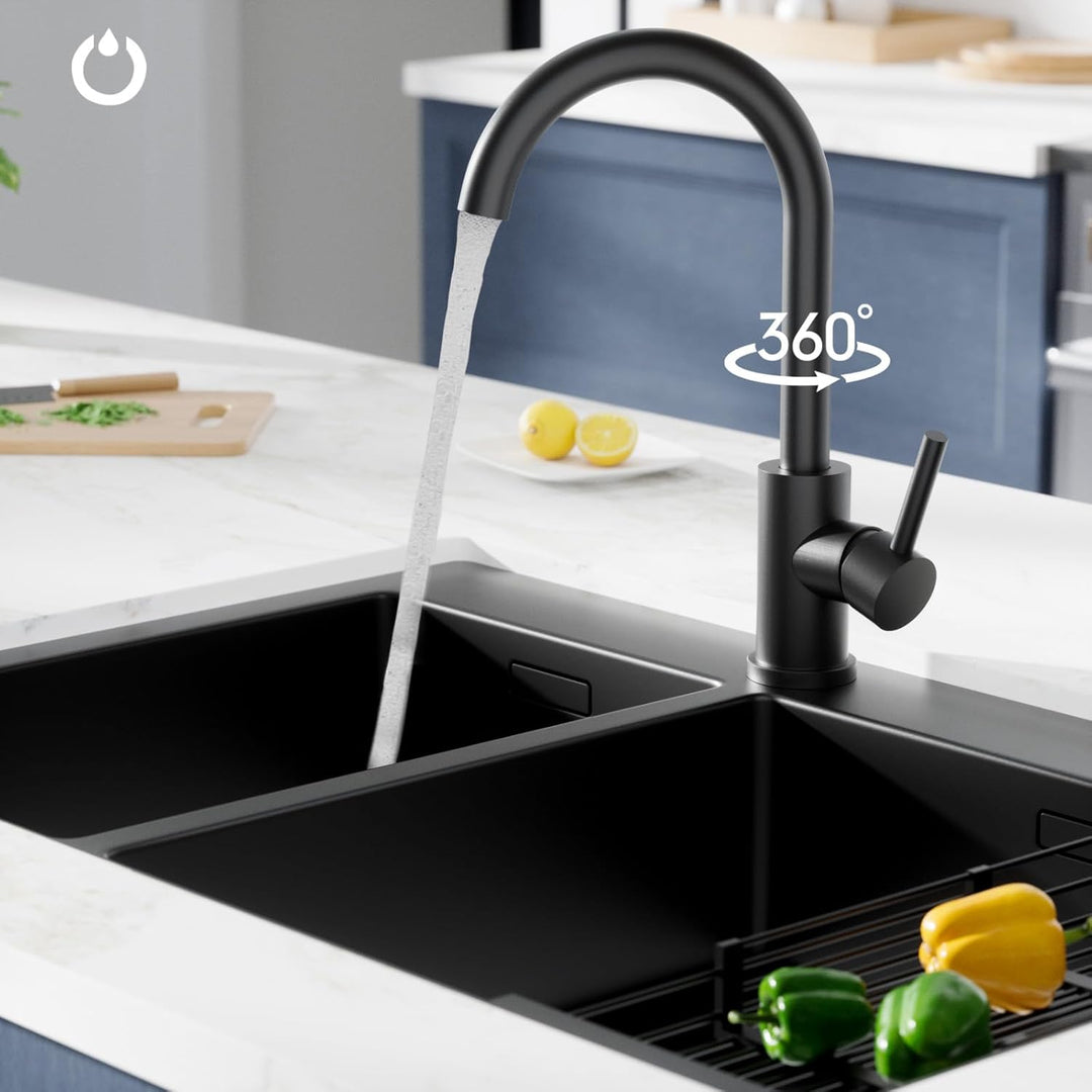 FORIOUS Wasserhahn Küche Schwarz, Küchenarmatur mit 360°Drehbar Armatur Küche Edelstahl, Mischbatter