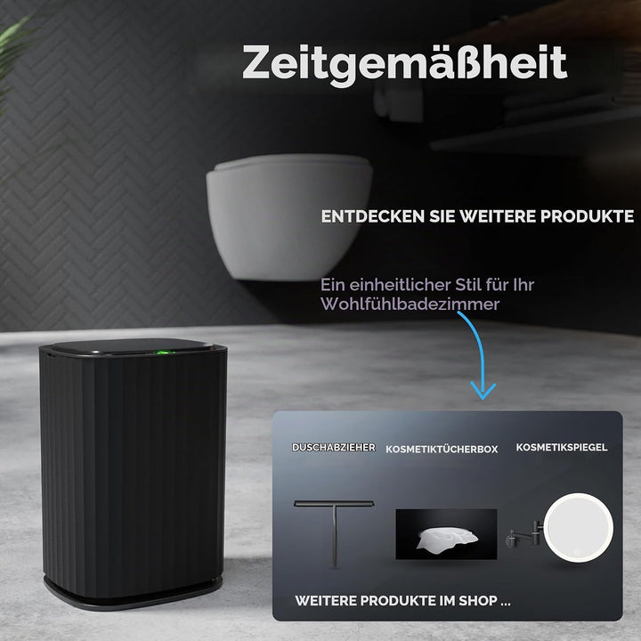 Sensor Badeimer Sotra | Schwarz | Sensor Mülleimer | Kosmetikeimer oval | Eimer mit Deckel | 10l (Li