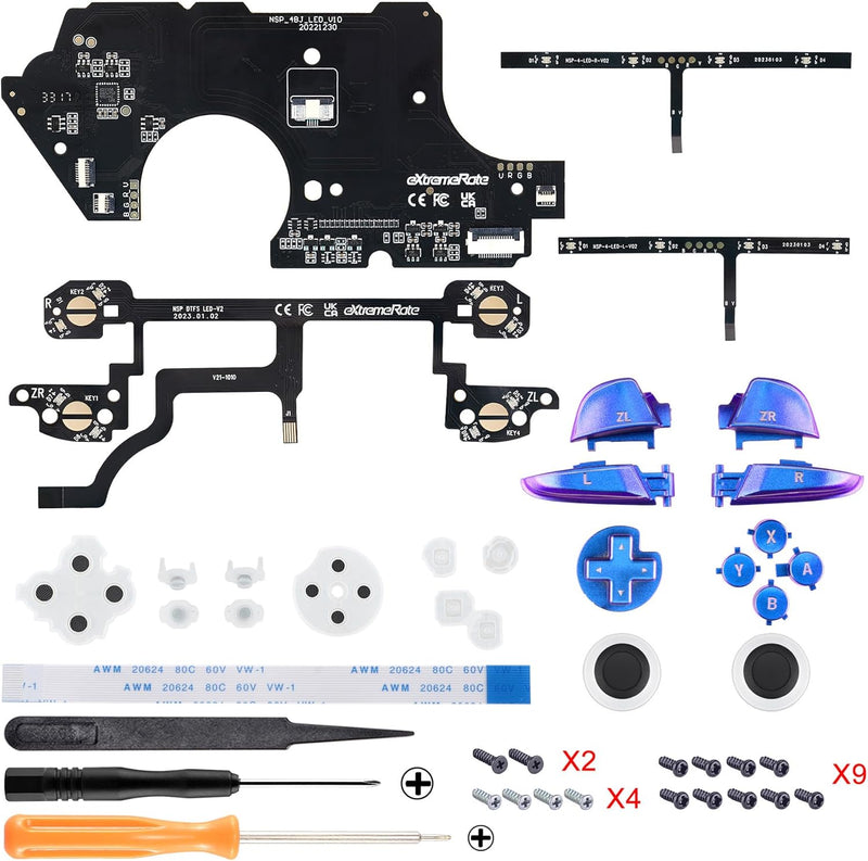 eXtremeRate DTFS LED Tasten Kit für NS Switch Pro Controller, 9 Modi 6 Bereiche Leucht Thumbsticks D