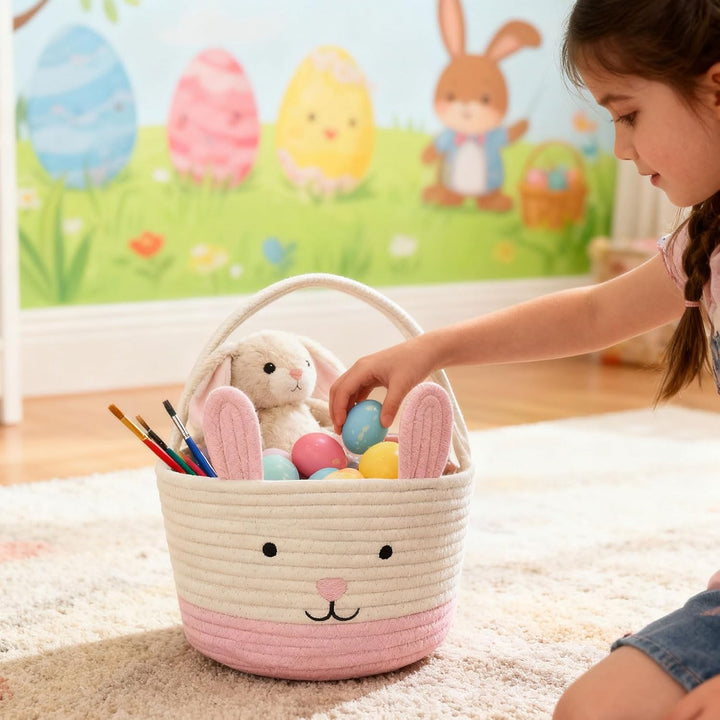 Osterkorb, Osterhasenkorb mit Griff, Osterkörbe für Kinder, Baby-Geschenkkorb, Eiereimer, Geschenke,