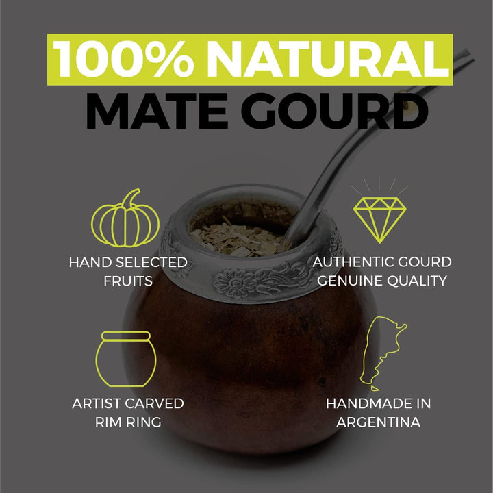 balibetov Set aus Natürlichem Kürbis Tasse für Mate Tee Handgefertigt Inkl. Strohhalm (Yerba Mate St