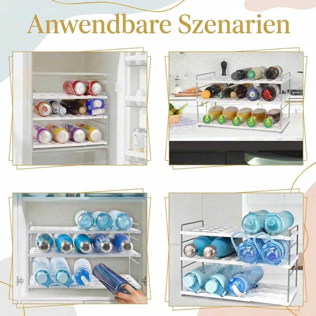 Flaschen Organizer Schrank Ausziehbar - 3 Ebenen Trinkflaschen Organizer für Wasserflaschen, Weisses