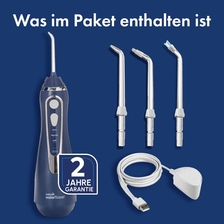 Waterpik Kabellose Munddusche Advanced, 4 Aufsätze, Druckbereich 3,1 bis 5,2 bar, 3 Druckeinstellung