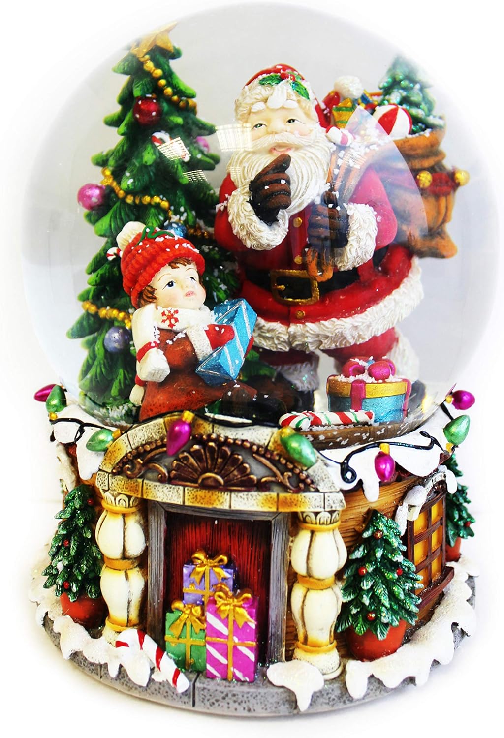 grosse XXL Schneekugel mit Spieluhr zum Aufziehen, Schnee & Glitzer Ø150mm H.: 20cm Lied: Jingle Bel