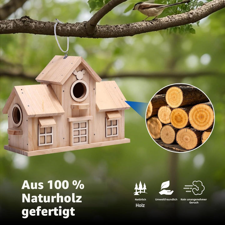 Deko-Vogelhaus aus Holz, Kiefer natur, Design mit doppeltem Eingang