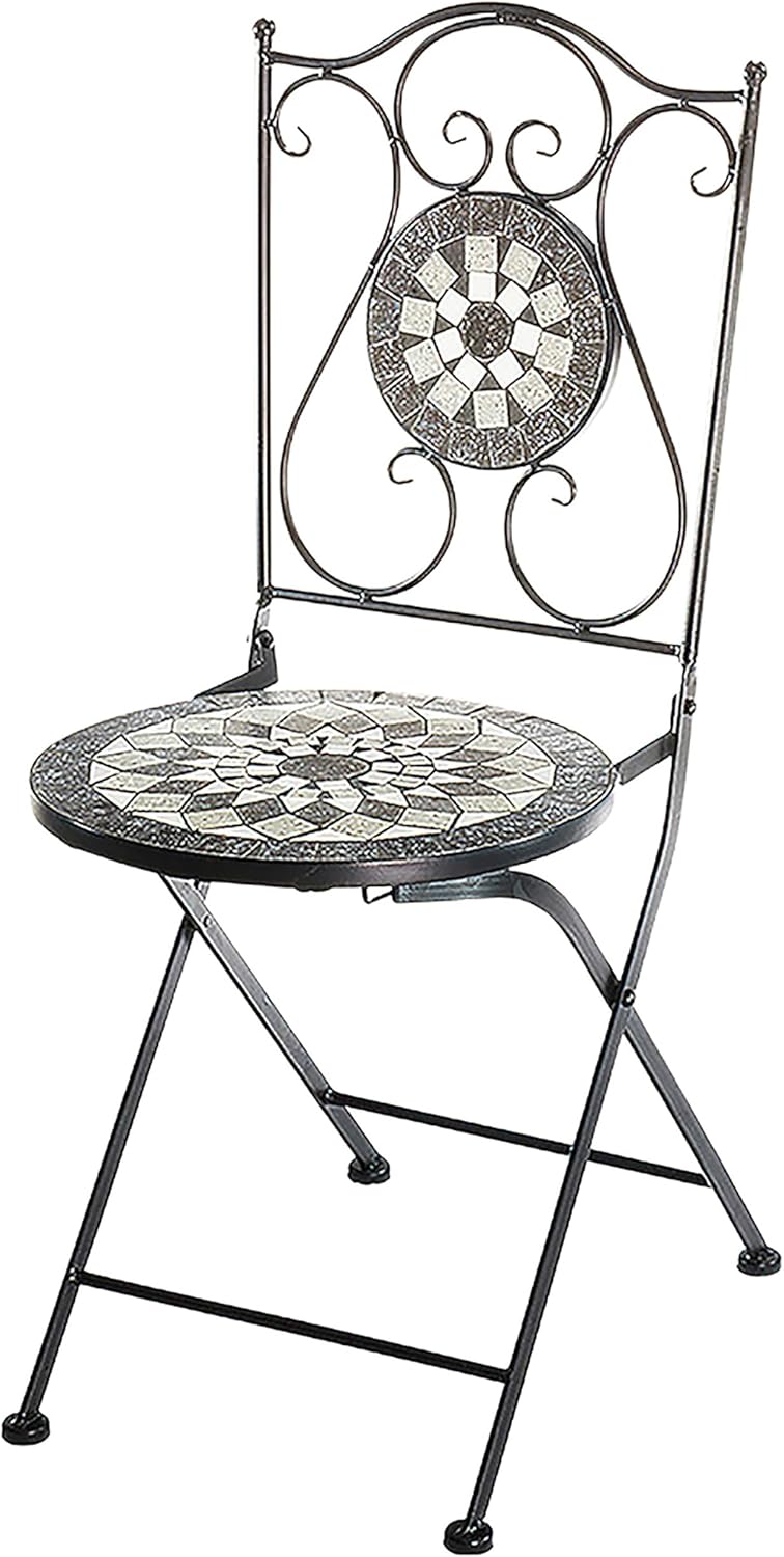 Kobolo Gartenstuhl Klappstuhl Mosaikstuhl Metallstuhl - Höhe 88 cm - grau- für Innen- und Aussenbere
