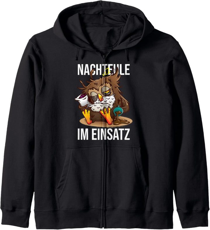 Nachteule Im Einsatz Müde Eule Nachtmensch Kapuzenjacke