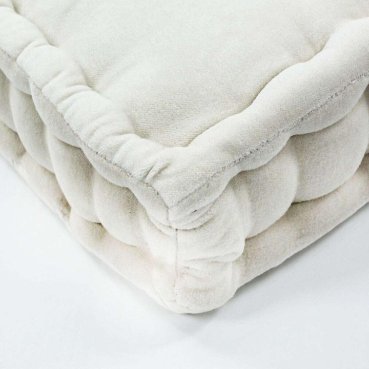 Thedecofactory Arthur Sitzsack Boxspringbett, Velours, Baumwolle, Ecru, 40 x 40 x 8 cm