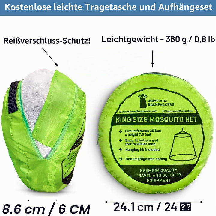 Universal Backpackers Moskitonetz für Einzel- bis King-Size-Betten – 2 Öffnungen oder vollständig ge