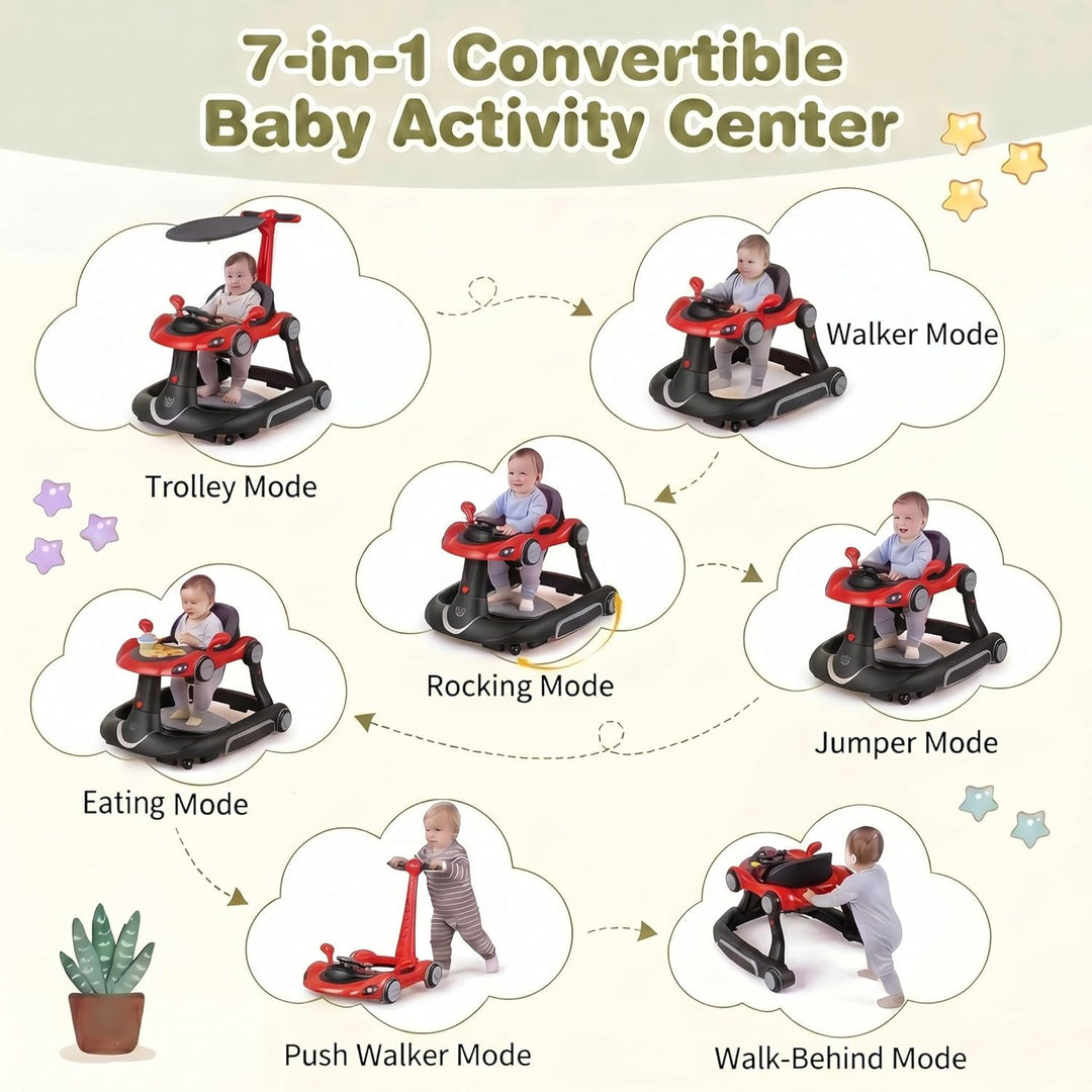 LIFEZEAL Lauflernwagen mit Sonnenschirm, 6-in-1 Lauflernhilfe Gehhilfe Baby mit Licht, Musik, Spiele