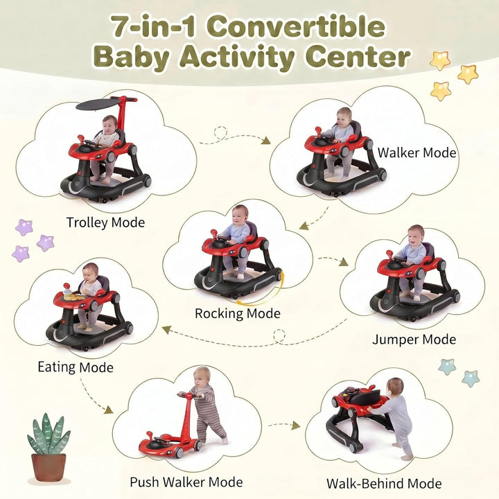LIFEZEAL Lauflernwagen mit Sonnenschirm, 6-in-1 Lauflernhilfe Gehhilfe Baby mit Licht, Musik, Spiele