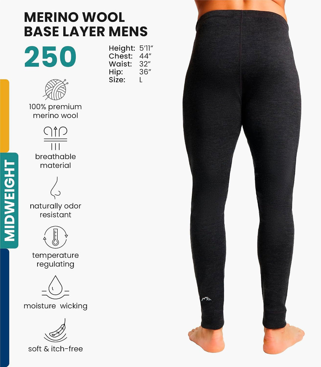 Merino Unterwäsche Herren - Lange Unterhosen Herren Merino Thermounterwäsche + Wollsocken Charcoal G