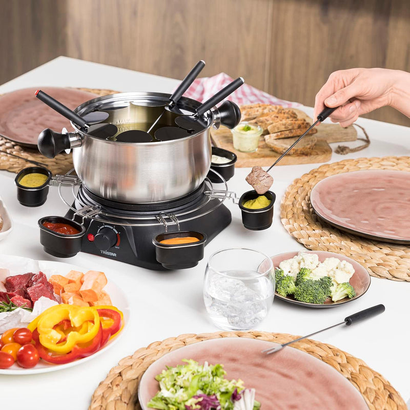 Tristar FO-1109 Fondue 1400W 8 Fonduegabeln Schwarz, Edelstahl mit, mit Saucenring