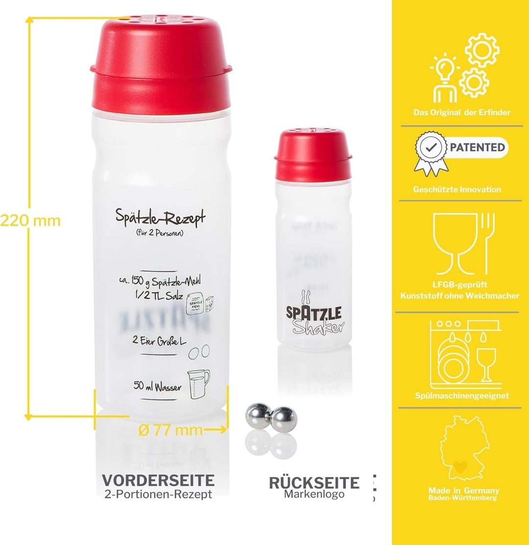 Das Original 2 Portionen (675ml rot) Selbstgemachte Spätzle mit unserem Spätzlemaker - Spätzleshaker