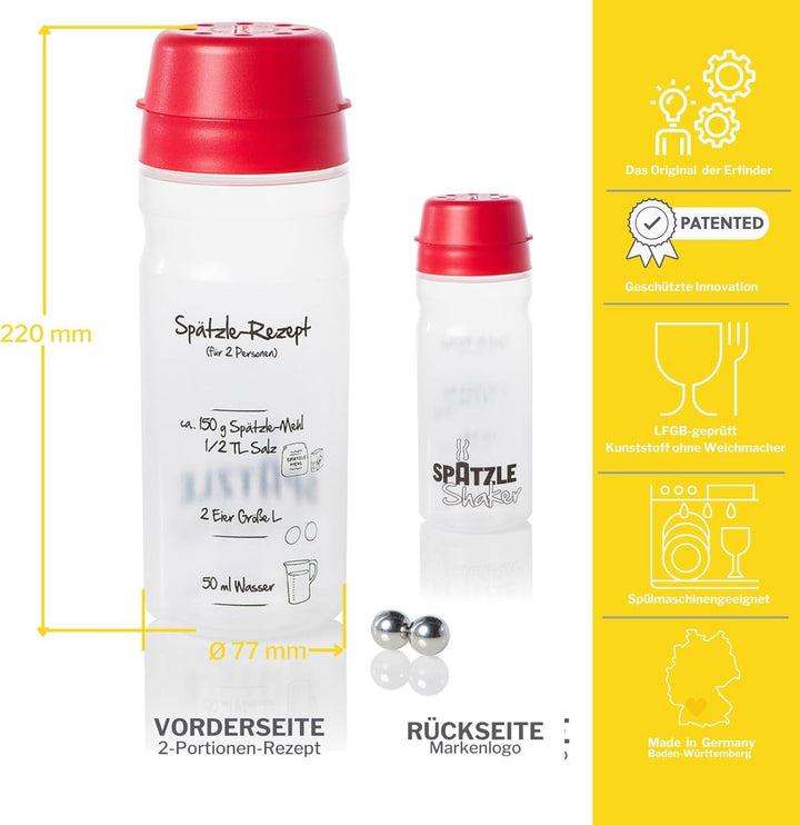 Das Original 2 Portionen (675ml rot) Selbstgemachte Spätzle mit unserem Spätzlemaker - Spätzleshaker