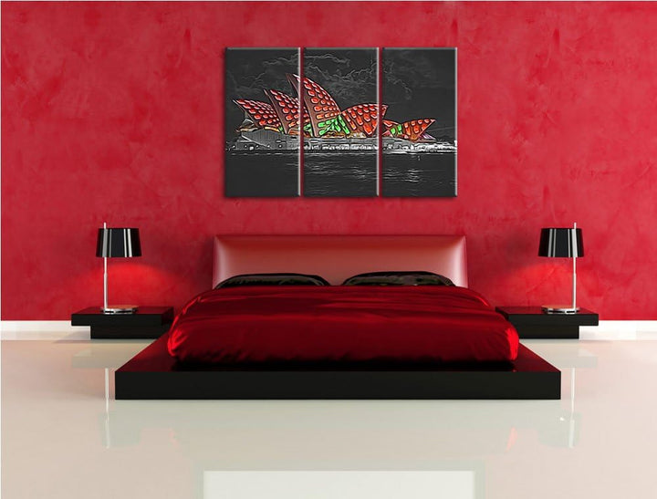 beeindruckendes Sydney Opera House bei Nacht schwarz/weiss Deluxe 3-Teiler Leinwandbild 120x80 Bild