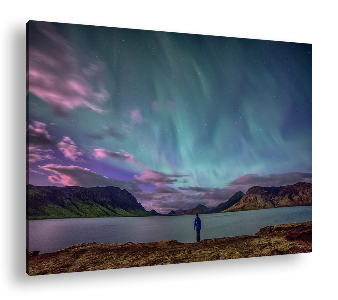 deyoli mystische Nordlichter am Abendhimmel Format: 100x70 als Leinwandbild, Motiv fertig gerahmt au
