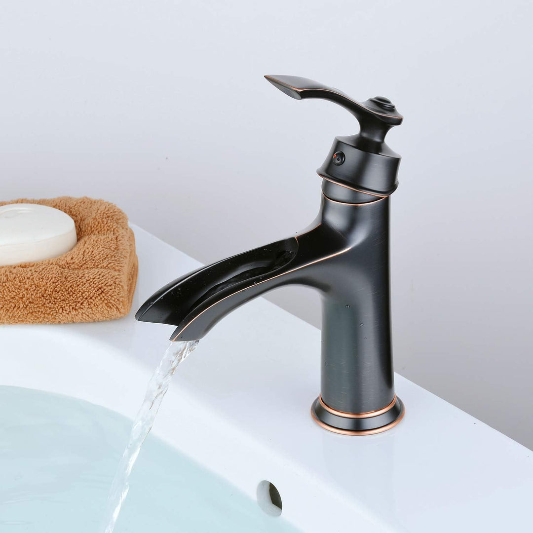 Wasserfall Waschbecken Wasserhahn in kreativem Design, Einhand Ein Loch Waschbecken Wasserhähne, Öl