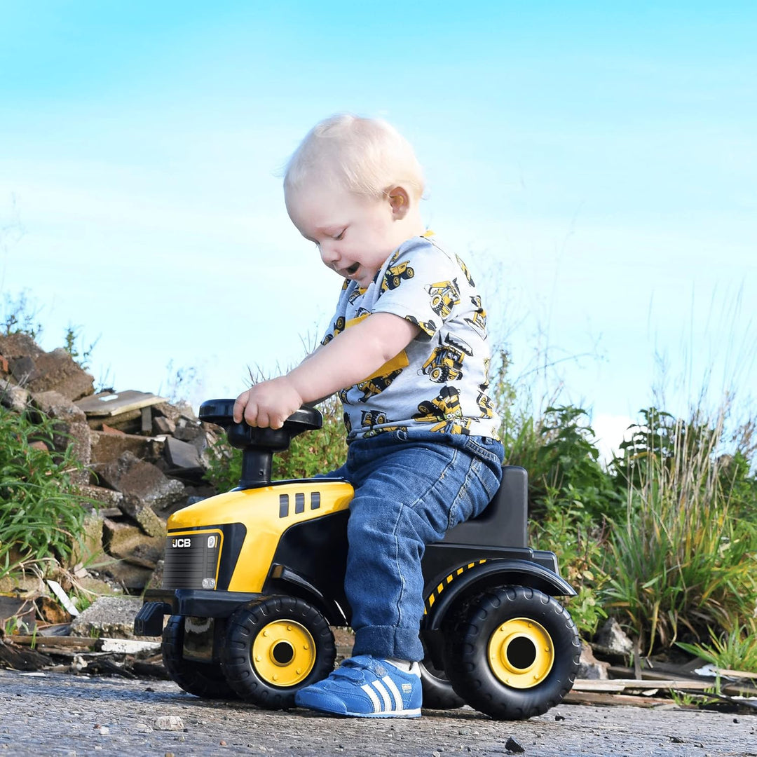 JCB Fastrac Gelb & Schwarz Rutschtraktor | Fuss-zu-Boden Schieber für Kleinkinder | BAU-Rutschauto |