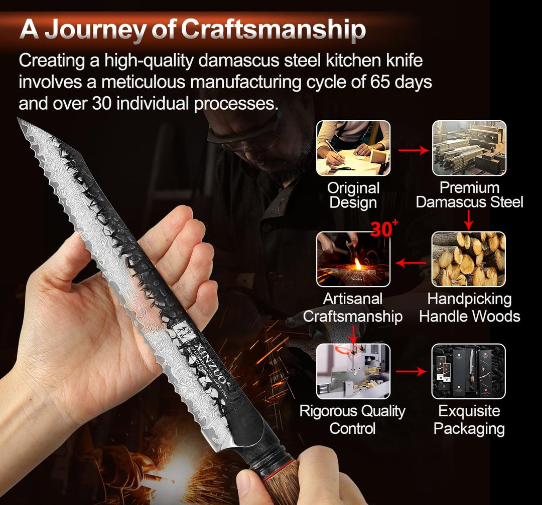 XINZUO 21,5cm Brotmesser Handgeschmiedet 67 Schichten Damaststahl Tortenmesser -Profi Scharfe Küchen