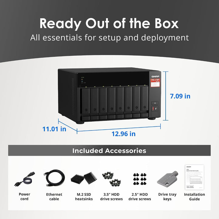 QNAP NAS, no HDD/SSD, AMD Processor | TS-873A-8G, 8-Bay, 8GB RAM, 2.5GbE