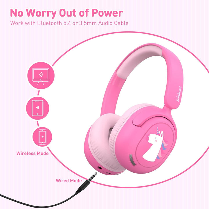 Bluetooth Kopfhörer Kinder, Kabellose KinderKopfhörer mit Mikrofon, 40H Wiedergabe, 74/85/94dB Einst