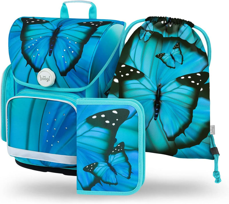 Baagl Schulranzen Mädchen Set 3 Teilig, Ergo Schultasche für 1. Klasse, Ergonomische Grundschule Ran