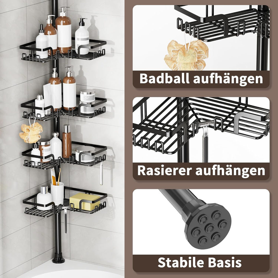 Kegii Duschablage ohne Bohren, Teleskop Duschregal Ecke, Shampoo Halterung für Dusche Höhenverstellb