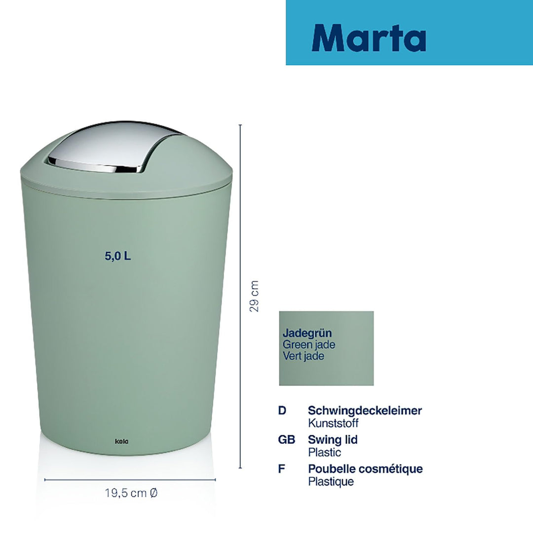kela Schwingdeckeleimer grün, Kosmetikeimer 5l mit Schwingdeckel, Kunststoff, MARTA, Mülleimer Badez