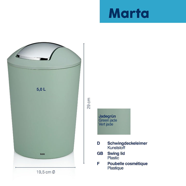kela Schwingdeckeleimer grün, Kosmetikeimer 5l mit Schwingdeckel, Kunststoff, MARTA, Mülleimer Badez